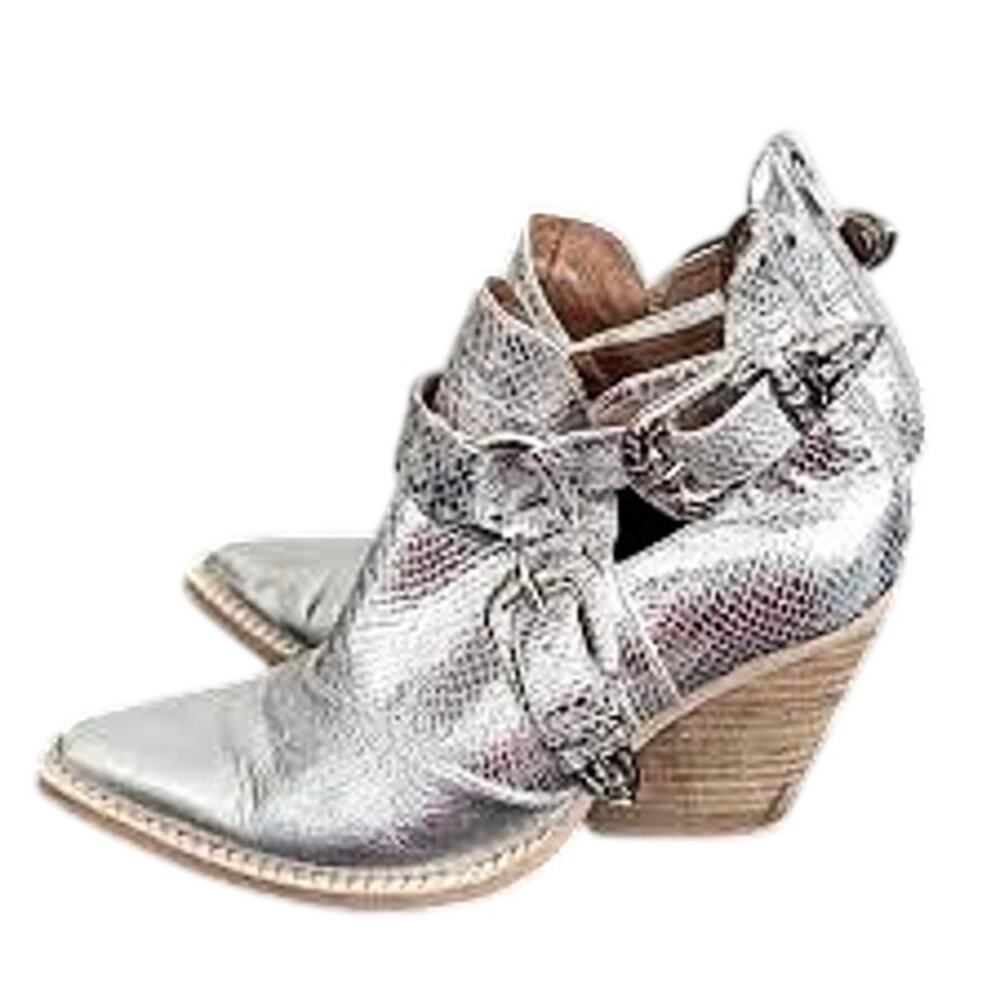 Jeffrey Campbell x Free People Icon Silver Snake Western Leather Ankle Boots 7